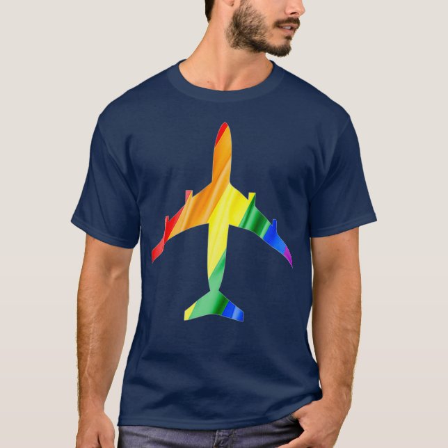 Aeroplane Rainbow Gay Flag Flight Attendant T-Shirt (Front)
