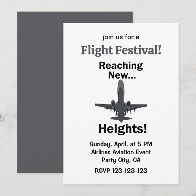 Aeroplane Reaching New Heights Flight Festival Invitation (Front/Back)