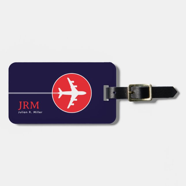 Aeroplane Red Blue Travel Jet Luggage Tag (Front Horizontal)