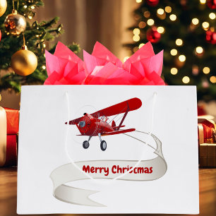 Aeroplane & Santa Kids Merry Christmas Custom Large Gift Bag