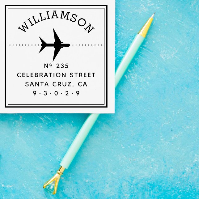 Aeroplane Silhouette | Family Name & Return Addres Self-inking Stamp (Creator Uploaded)