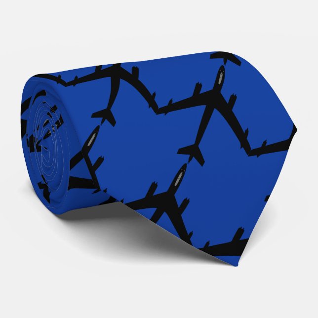 Aeroplane silhouettes on navy blue background tie (Rolled)