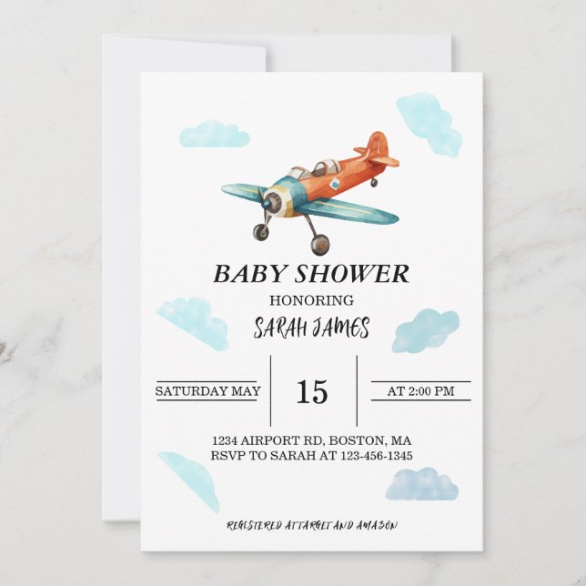 Aeroplane Sky Baby Shower Invitation (Front)