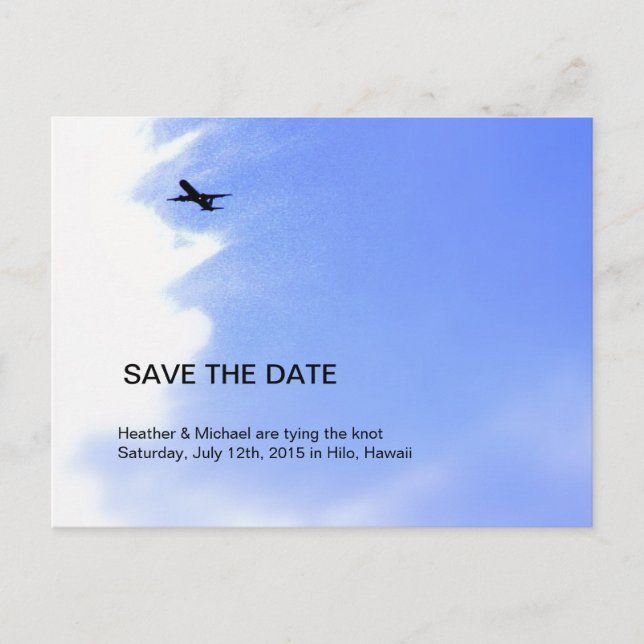 Aeroplane Sky Destination Wedding Save The Date Announcement Postcard (Front)