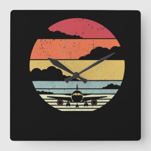 Aeroplane Style Pilot Square Wall Clock