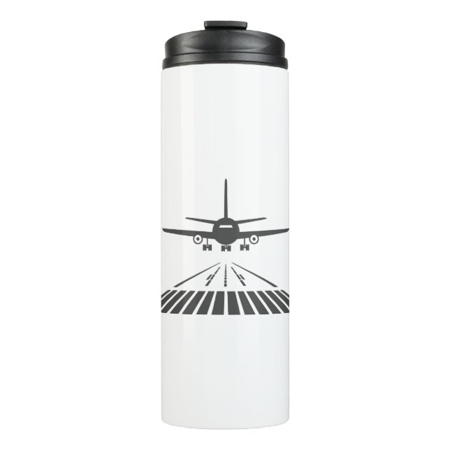 Aeroplane Taking Off Runway Illustration Thermal Tumbler (Front)