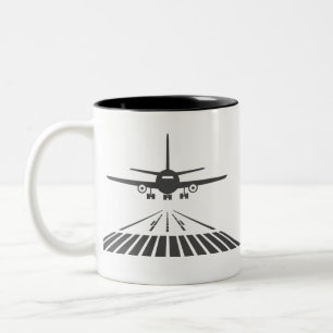 Aeroplane Taking Off Runway Illustration Two-Tone Coffee Mug