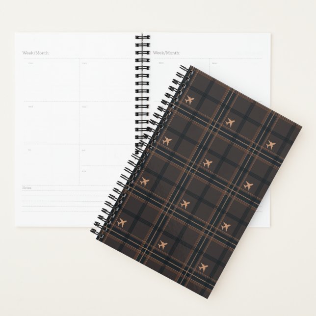 Aeroplane Tartan Plaid in Brown Planner (Display)