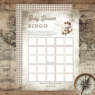 Aeroplane Teddy Bear Baby Shower Bingo Game Invitation