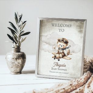 Aeroplane Teddy Bear Baby Shower Welcome Sign