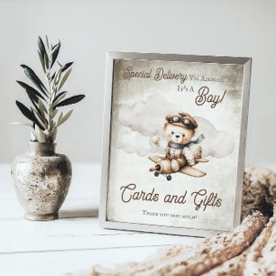 Aeroplane Teddy Bear Shower Cards and Gifts Sign