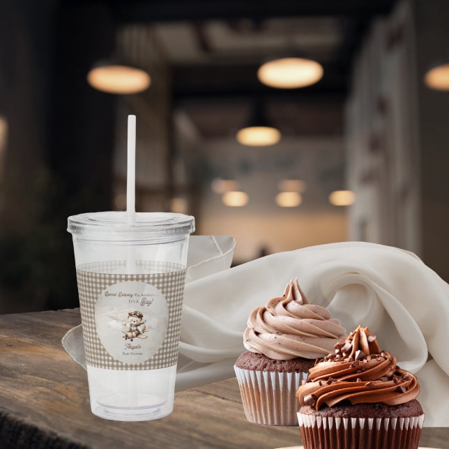 Aeroplane Teddy Bear Special Delivery Baby Shower Acrylic Tumbler ("Special Delivery Via Airmail . . . It's A Boy!" Teddy Bear | Airplane Baby Shower Acrylic Tumbler)