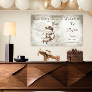 Aeroplane Teddy Bear Special Delivery Baby Shower Banner