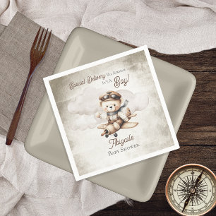 Aeroplane Teddy Bear Special Delivery Baby Shower Napkin