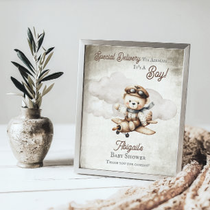 Aeroplane Teddy Bear Special Delivery Baby Shower Poster