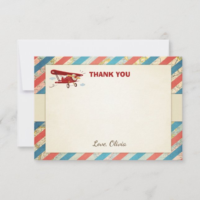 Aeroplane Thank You card Vintage Plane Shower (Front)