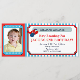 Aeroplane Ticket Birthday Invitation Photo Card
