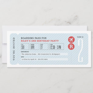 Aeroplane ticket boarding pass kids birthday party invitation