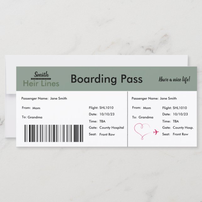 Aeroplane Ticket Pregnancy Announcement (Neutral) (Front)