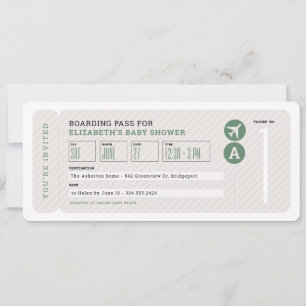 Aeroplane ticket travel theme neutral baby shower invitation