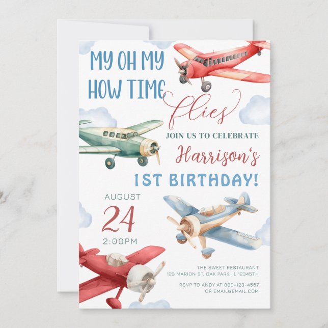 Aeroplane Time flies Plane Birthday Invitation (Front)