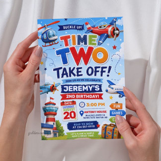 Aeroplane Time Two Take Off 2nd Birthday  Invitation