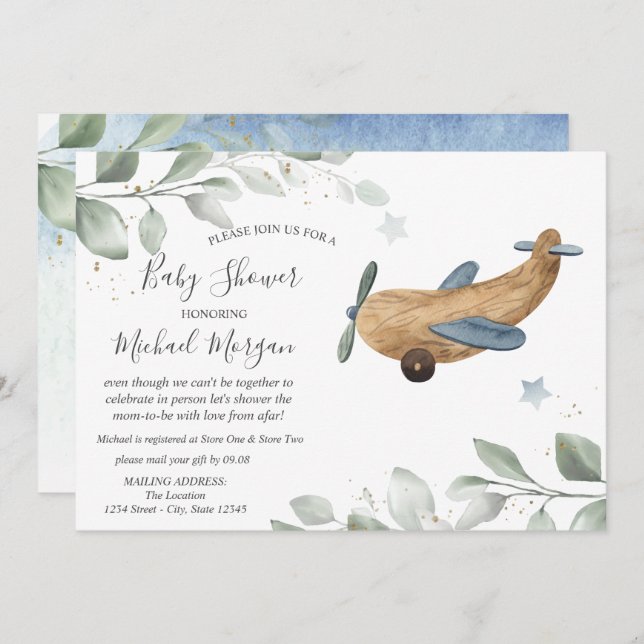 Aeroplane Toy Baby Shower By Mail  Invitation (Front/Back)