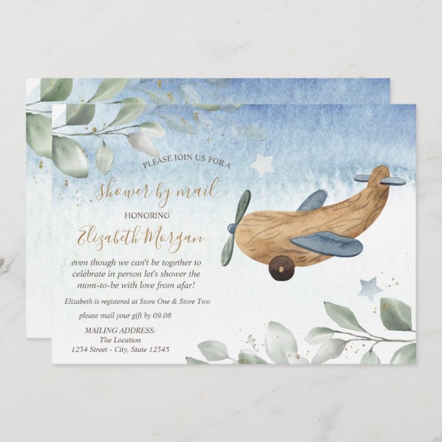 Aeroplane Toy Virtual Baby Shower By Mail Invitation (Front/Back)
