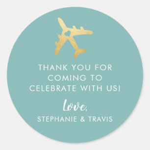 Aeroplane Travel Destination Thank You Favour Classic Round Sticker