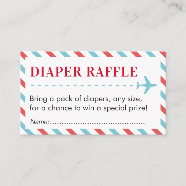Aeroplane Travel Diaper Raffle Ticket Baby Shower Enclosure Card (Front)