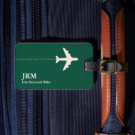 Aeroplane Travel Personalised Hunter-Green  Luggage Tag<br><div class="desc">... the perfect travel accessory that combines style, functionality, and a touch of individuality. Designed for the discerning traveller, this luggage tag goes beyond the ordinary, ensuring your belongings stand out effortlessly at the bustling airport. The front side of the tag features a simple and graphic image of a white...</div>
