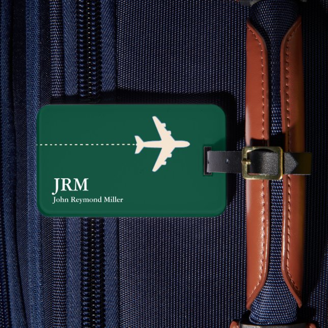 Aeroplane Travel Personalised Hunter-Green  Luggage Tag (Front Insitu 4)