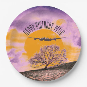 Aeroplane Tree Binary Sunset Text Paper Plate