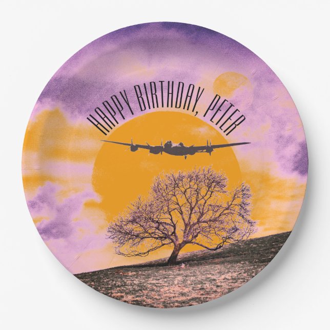 Aeroplane Tree Binary Sunset Text Paper Plate (Front)