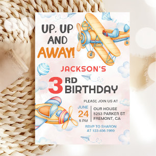 Aeroplane Up & Away 3rd Birthday Party Invitation