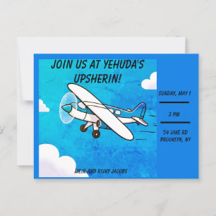 Aeroplane upsherin invitation postcard