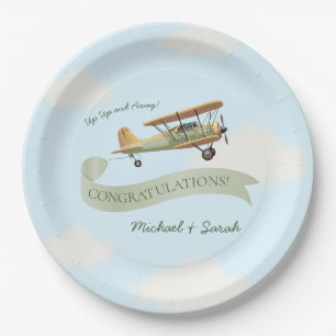 Aeroplane Vintage Baby Shower Paper Plate