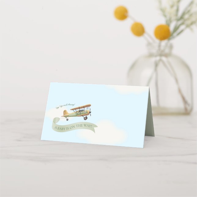 Aeroplane Vintage Baby Shower Place Card (Front)