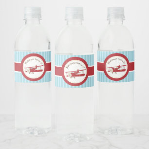 Aeroplane (Vintage) Personalised Boy Birthday Water Bottle Label