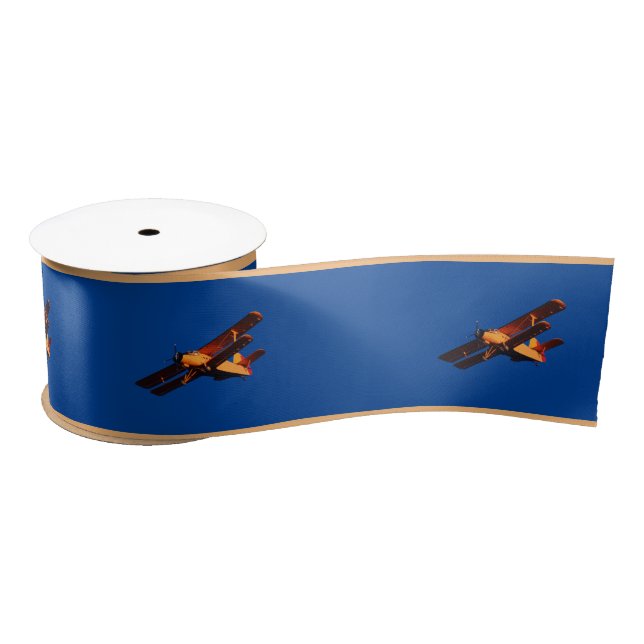 Aeroplane & vintage plane, Blue sky /Aviation Satin Ribbon (Spool)
