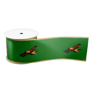 Aeroplane & vintage plane, Christmas sky /Aviation Satin Ribbon