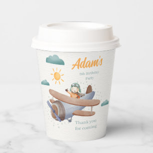 Aeroplane Watercolor 6th birthday party Paper cup