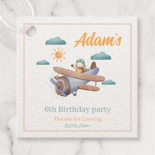 Aeroplane Watercolor 6th Birthday party tags