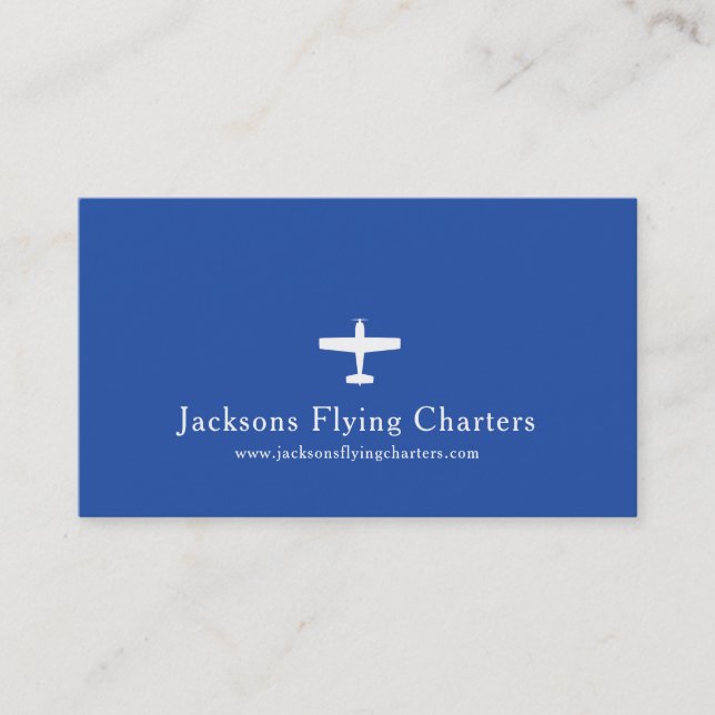 Aeroplane white blue modern aviation business card (Front)