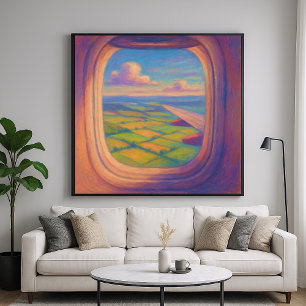 Aeroplane Window Landscape - Painterly Pastel Styl Poster