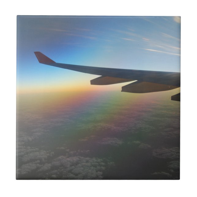 Aeroplane Wing against Colourful Setting Sun Tile (Front)