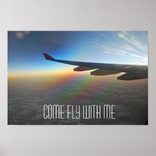 Aeroplane Wing against Sunset Poster