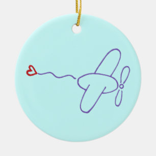 Aeroplane with Heart Ceramic Ornament