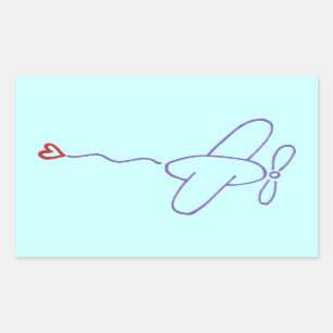 Aeroplane with Heart Rectangular Sticker