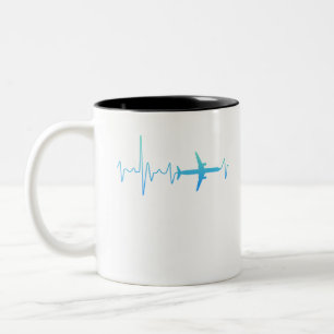 Aeroplane with heartbeat holiday wanderlust aviato Two-Tone coffee mug